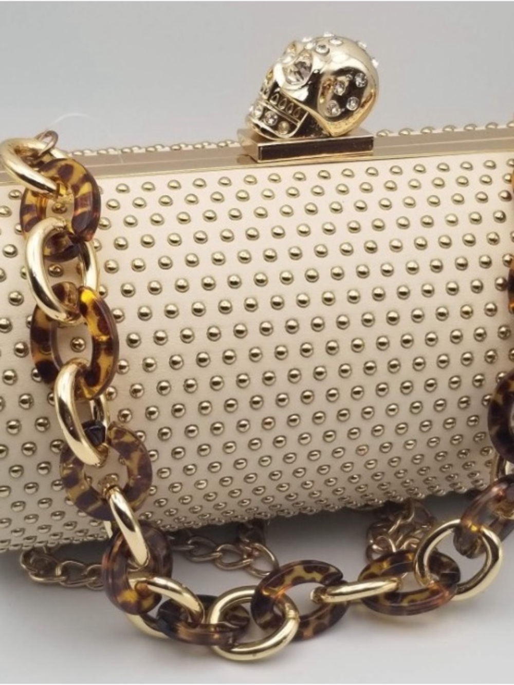 Gold Studded Skull-Accent Women’s Clutch Bag